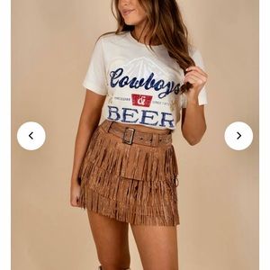 Eye Catcher fringe skirt with Cowboys & Beer